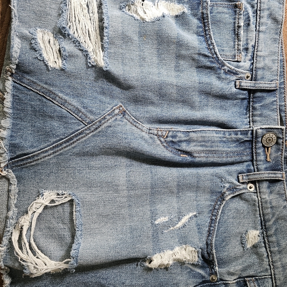 Express Blue Distressed Denim Mini Skirt
